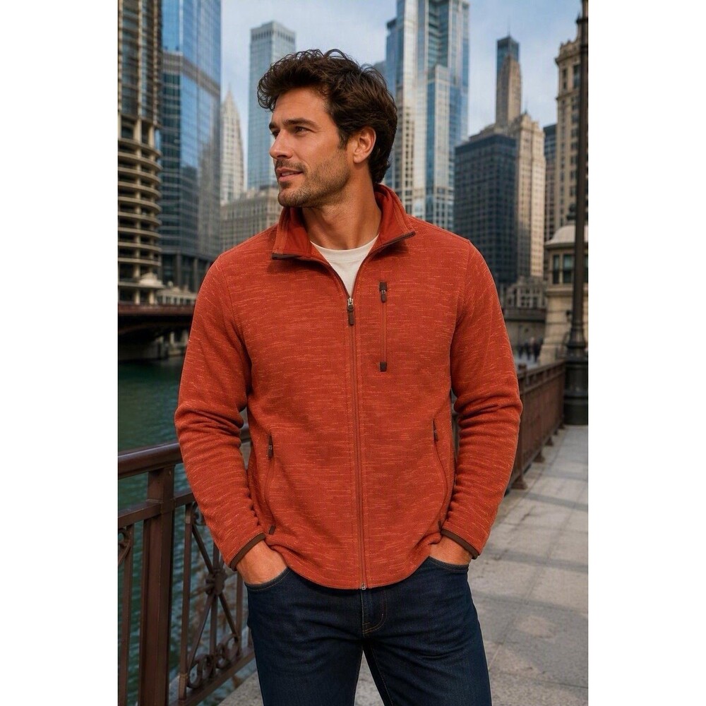 UNTUCKit Kezoh Fleece Jacket Mens Large Heathered Red Full Zip Mock Neck - Picture 1 of 10